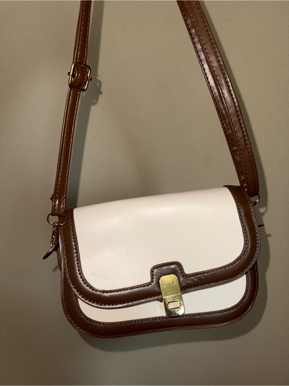Classic Two-Tone Brown and Cream Crossbody Bag